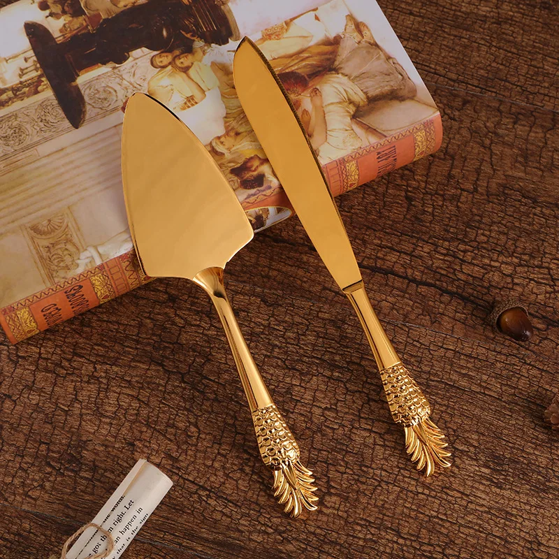 

Western-style vintage court main meal cake pizza blade gold two-piece set hotel restaurant Golden cutlery set