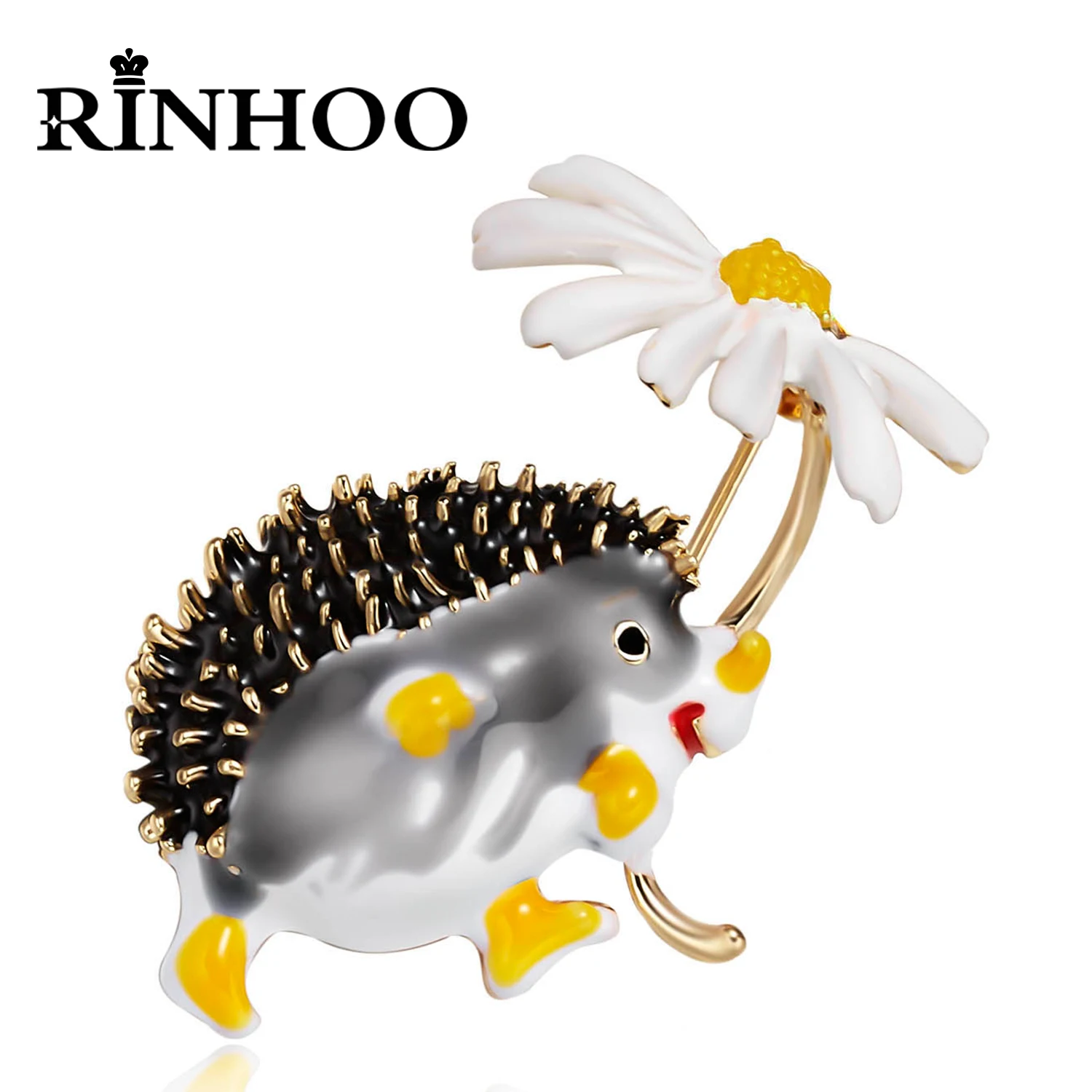 Rinhoo Cute Hold Flower Hedgehog Brooches Fashion Daisy Women Brooch Pins Animal Pet Jewelry Funny Causal Badge Lapel Pins Gifts