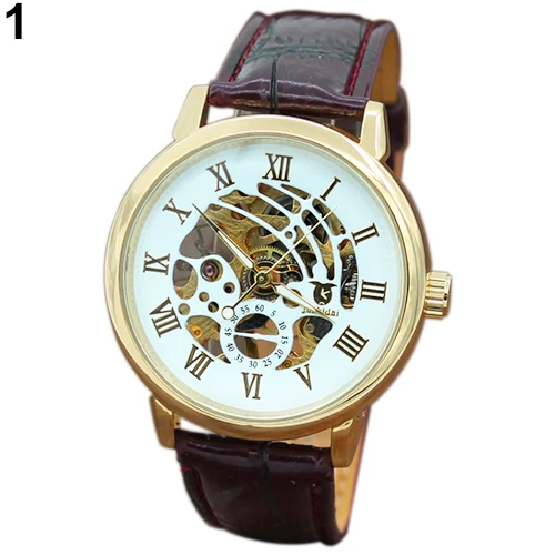 3 Color Men\'s Fashion Roman Numerals Mechanical Skeleton Hollow Dial Wrist Watch Gift New erkek saati мужские часы Mas culin