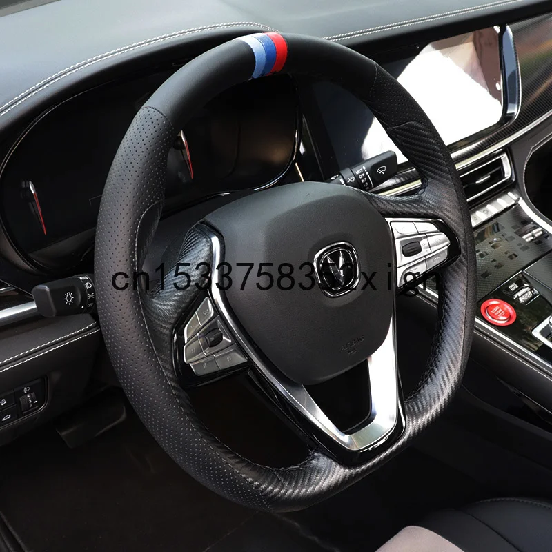 

For Changan CS85 DIY hand-stitched leather steering wheel cover carbon fiber pinhole leather modification special