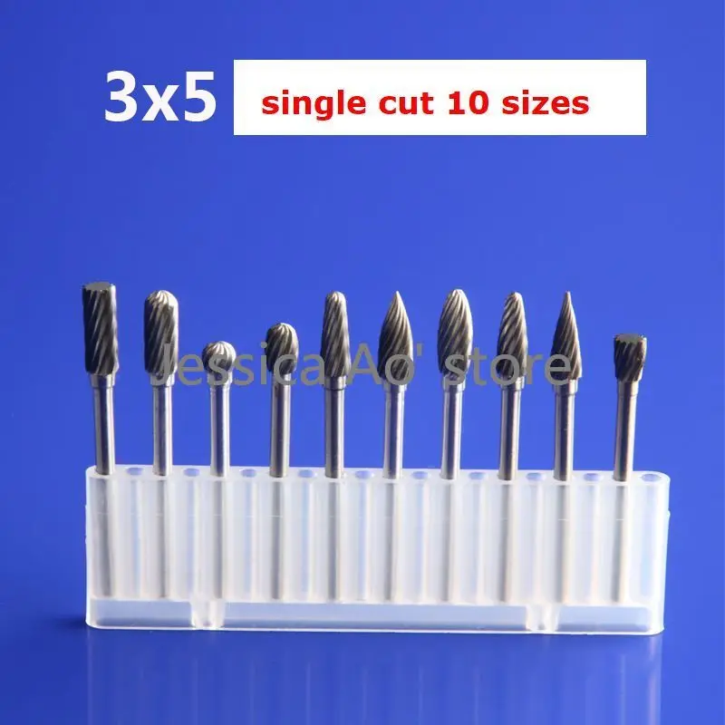 10 pz 3x5mm File rotante di alta qualità durevole lucidatura acciaio al tungsteno testa di macinazione Dremel frese frese fresa lavorazione del legno