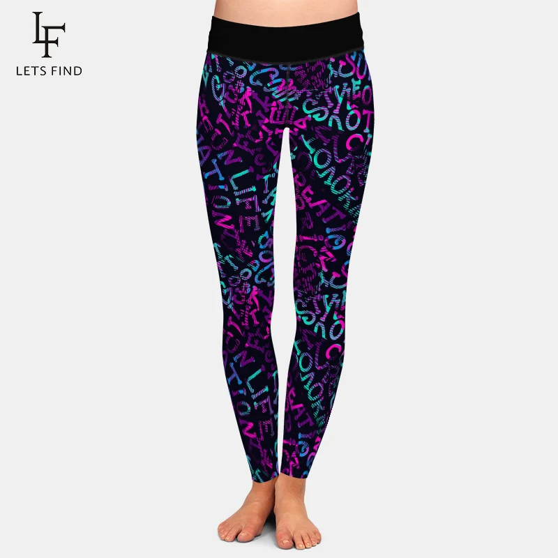 LETSFIND Brand Fashion Winter Women Pants 3D Doodle Letter Element Digital Printing High Waist Soft Workout Leggings