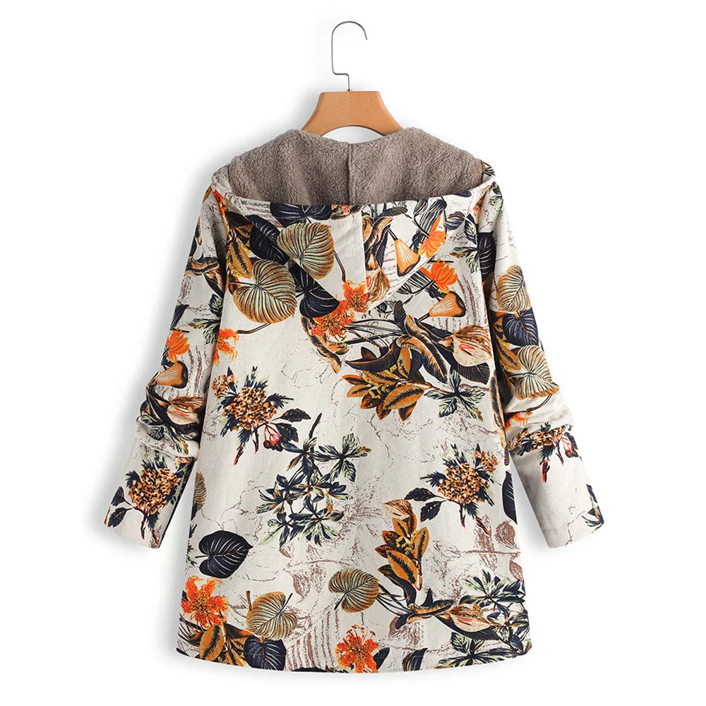 2021 New Women Winter Warm Floral Hooded Jacket Flower Print Hoody Vintage Oversized Coats Winter Padded Jacket Women Parkas