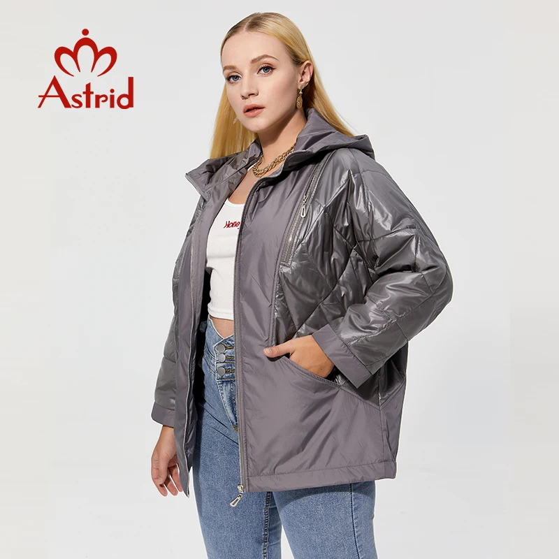 Astrid 2022 Autumn New Women\'s Thin Cotton Jacket Windproof Warm Plus size with Hood Zipper Coat Women Parkas Outerwear AM-8734