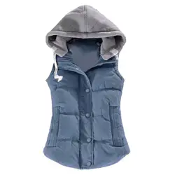 Women's Casual Autumn And Winter Sleeveless Down Cotton Vest Women's Short Jacket Warm Thickening Hooded Vest