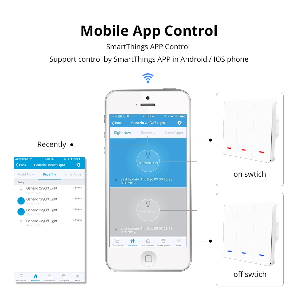 Zemismart Zigbee 3.0  EU Push Switches One Two Three Gangs Wall Light Switch Compatible with SmartThings Hub APP Phone