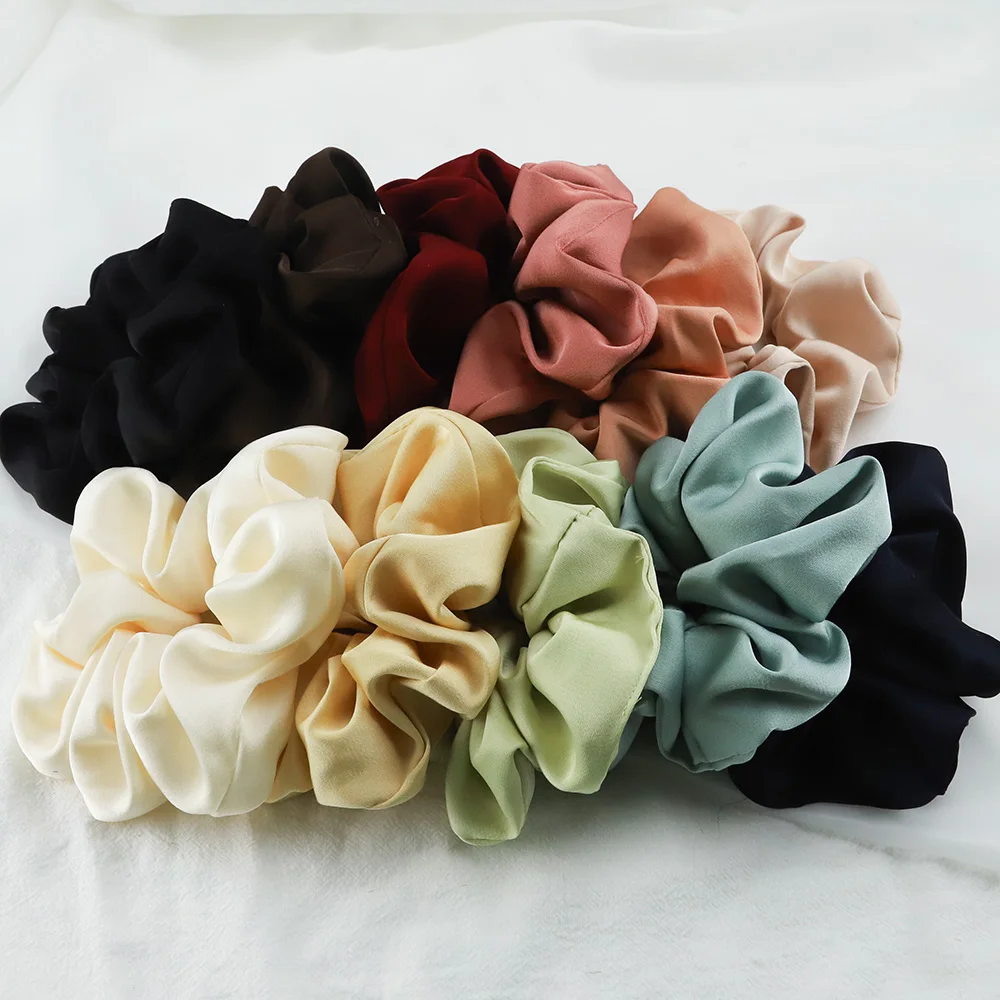 2PCS/Set Polyester Silk Large Scrunchies Elastic Rubber Hair Band Women Girls Solid Ponytail Holder Hair Tie Hair Accessories