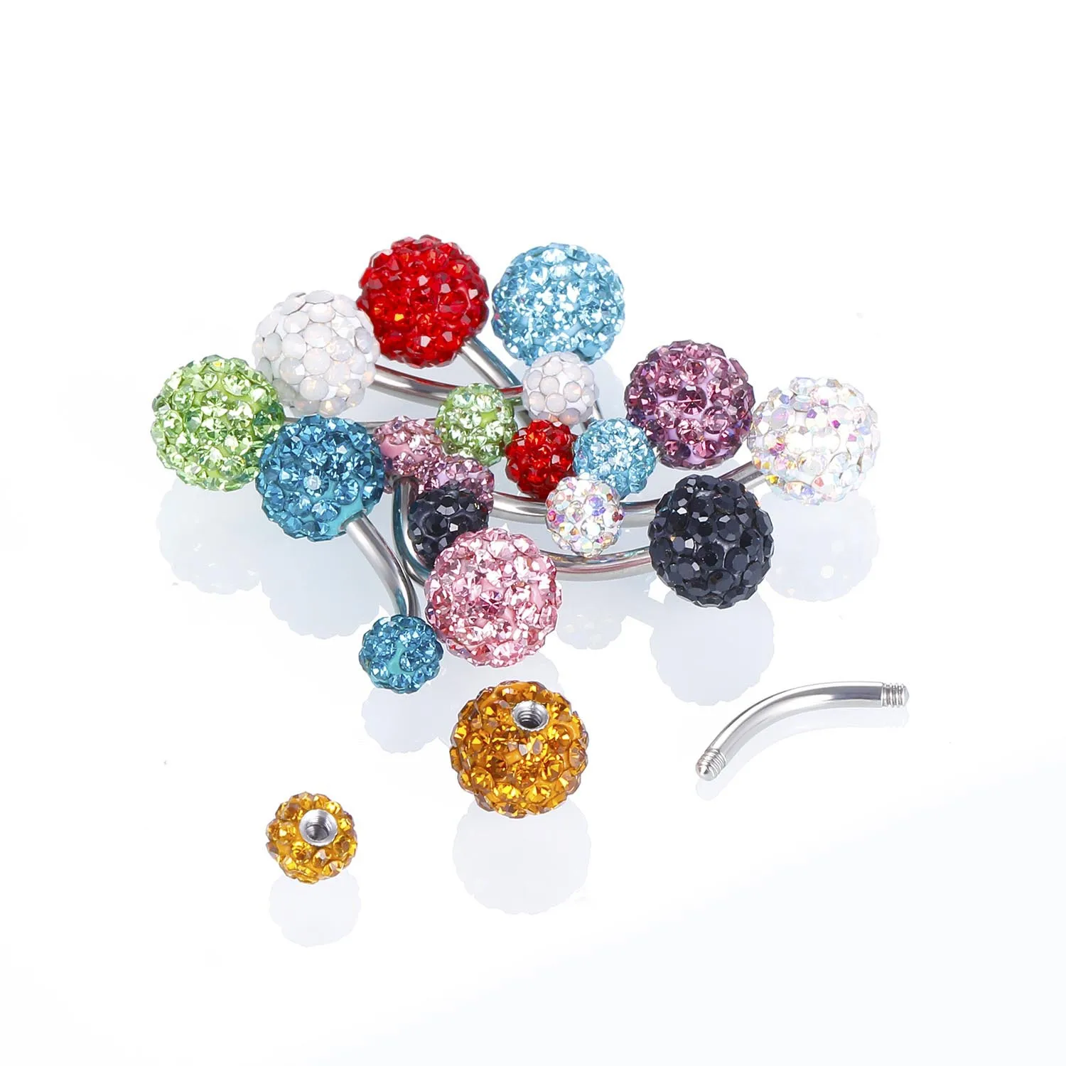 1PCS Stainless Steel Round Cz Crystal Disco Ball Belly Button Ring 14G Gltter Belly Piercing Bar Sexy Navel Bar Piercing Nombril