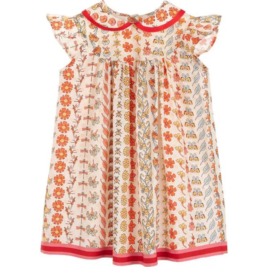 

Baby girl summer vintage floral printed princess dress cute peter pan colllar cotton a-line dress