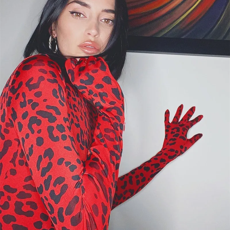 OMSJ Hot Selling Trendy Hipster Turtleneck Rompers For Women Full Sleeve Connection Gloves Leopard Print Streetwear Y2k Body Top