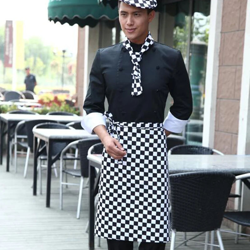 Hotel Restaurant Kitchen Chef Work Clothes Men Chef Jacket Double Breasted Long sleeves Male Black White Cool Bake Chef Uniforms