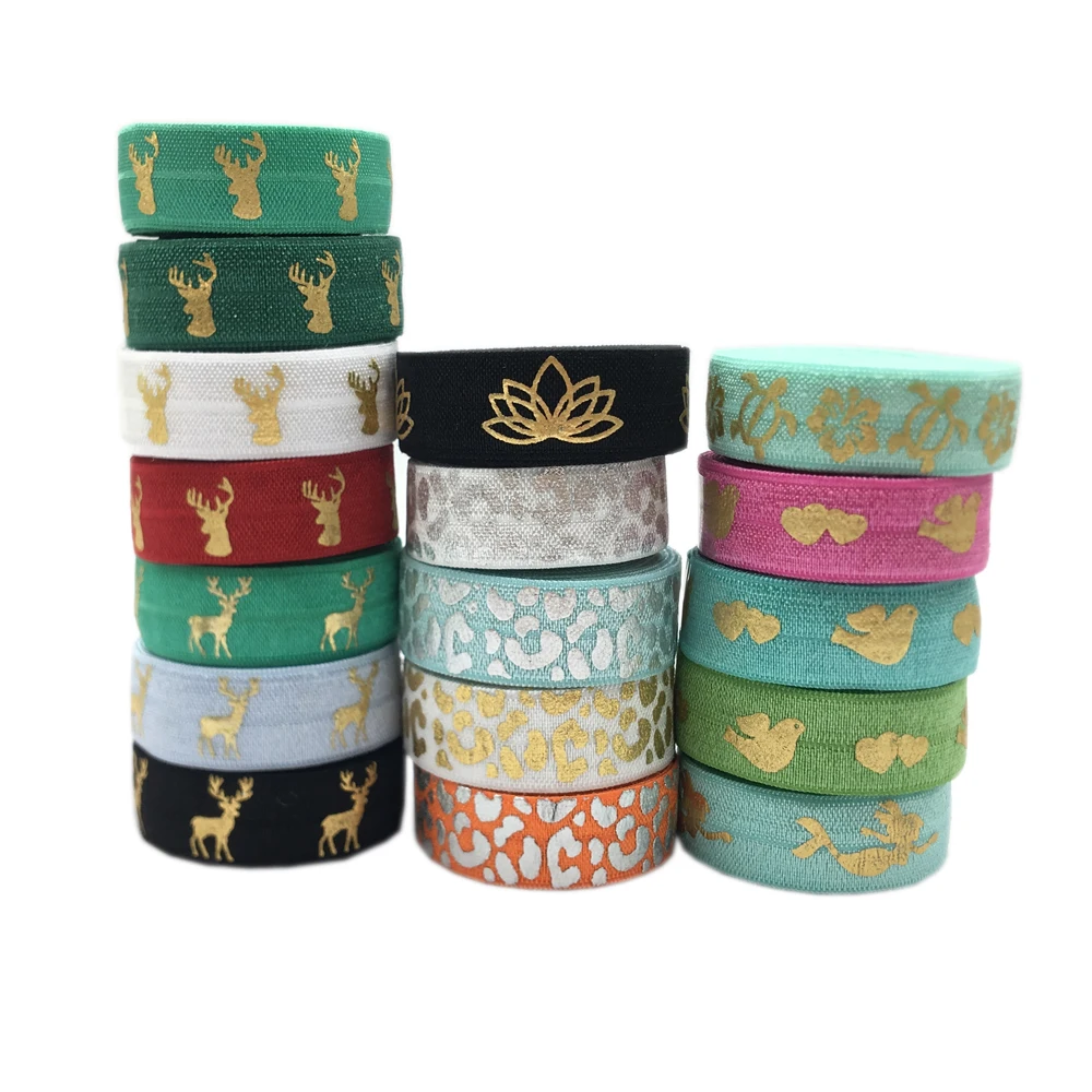 5Yard 15MM Lotus Leopard Deer Print Elastic Band Spandex Ribbon Sewing Trim Hand Bracelet Garment Accessories