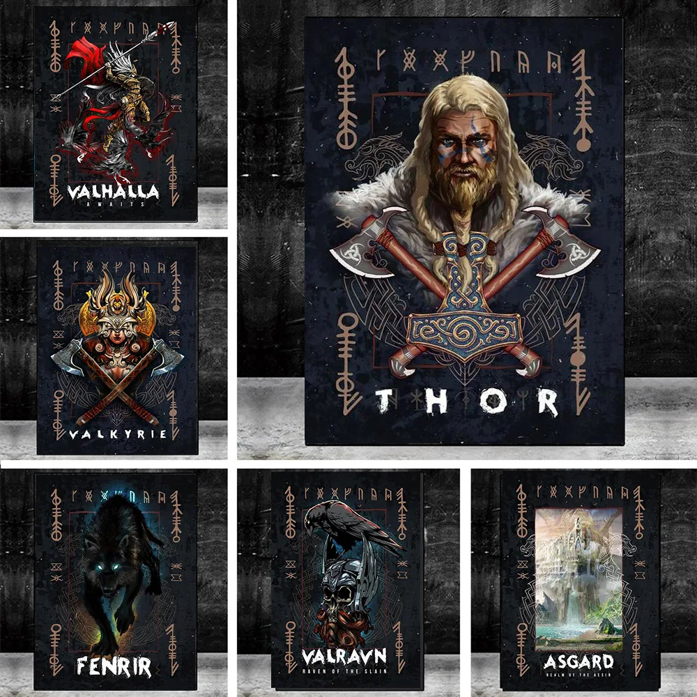 

Norse Mythology Asgard God Canvas Painting Odin Thor Posters And Prints Wall Abstract Art Pictures For Living Room Cuadros Decor