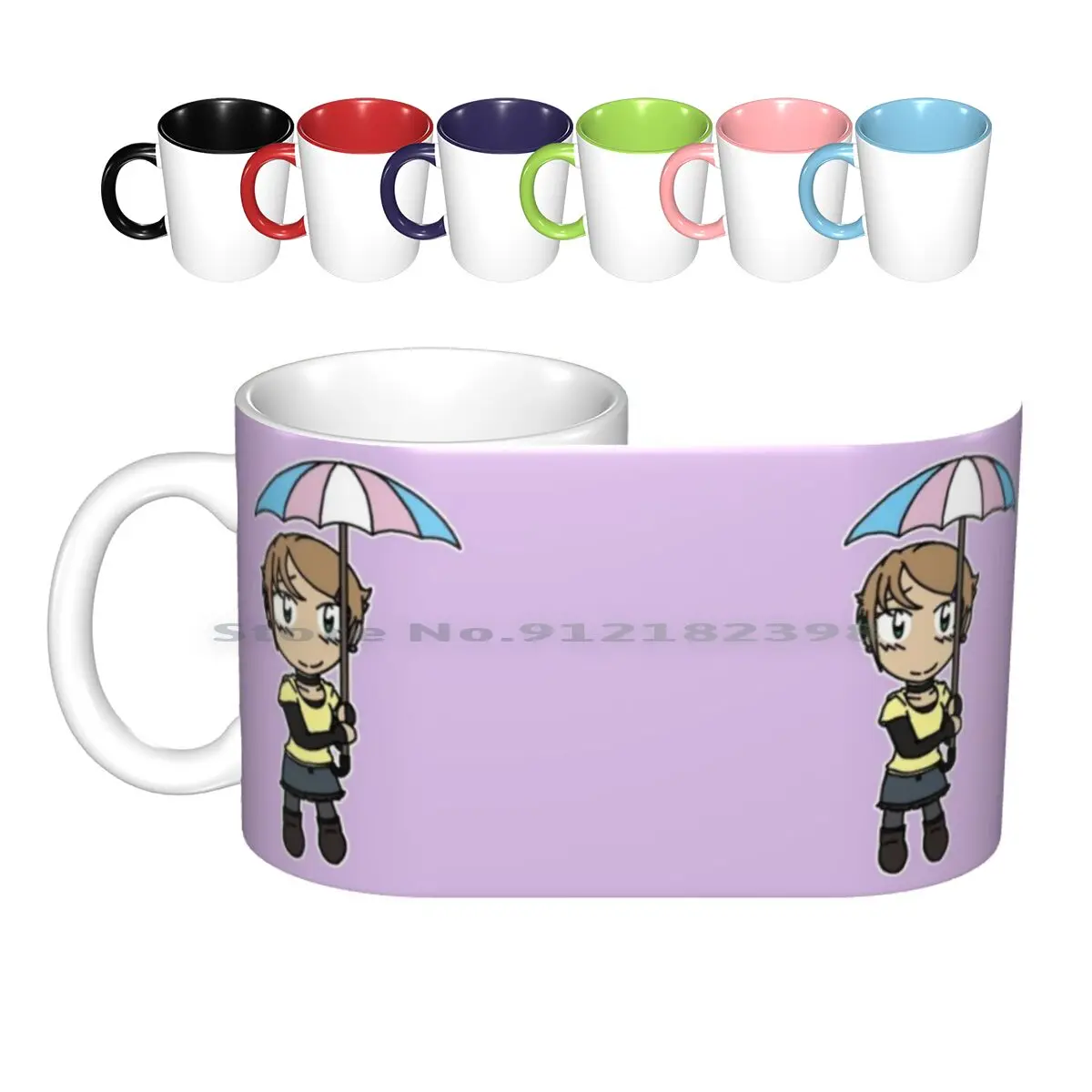 Rain-Solo Chibi Rain 2 Ceramic Mugs Coffee Cups Milk Tea Mug Rain Tg Ts Transsexual Trans Pride Flag Umbrella Chibi Comic