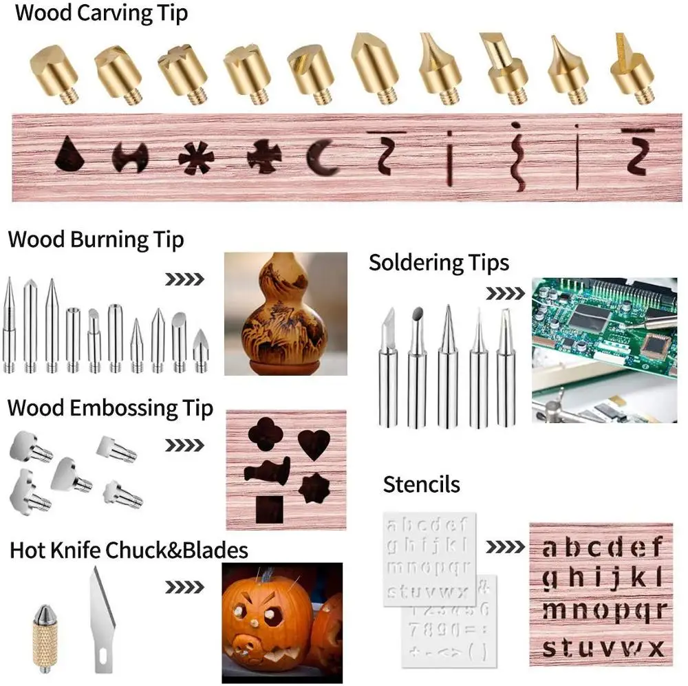 60w Adjustable Soldering Iron Carving Pyrography Tool Wood Embossing Burning Solder Pen Set 30 in1 Welding Kit