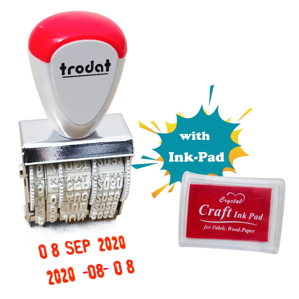 Sello de goma con fecha, suministros escolares, papelería con almohadilla de tinta, creativo, para negocios, bricolaje, ajustable