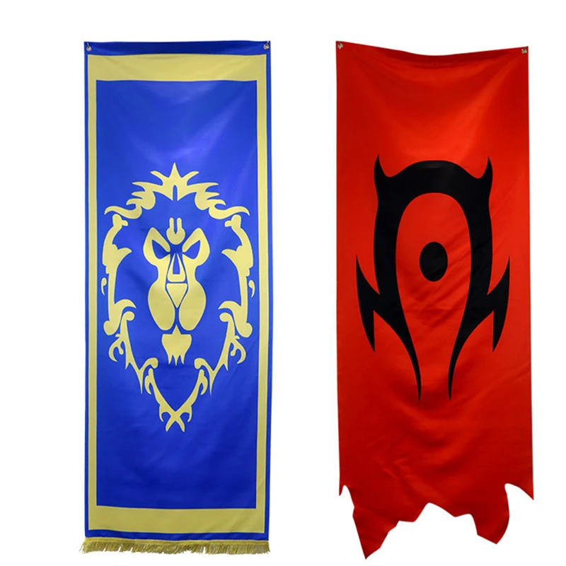 190cm World Of War Riot Alliance Horde Flag Game Badge Banner Oversize Dacron Blue Red Flag Home Party Cosplay Accessory