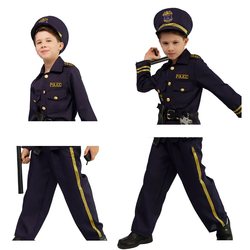 Jungen Polizist Cosplay Halloween Kostüme Leistung Polizei Outfit Karneval Party Maskerade Kinder Polizei Tuch Set Zubehör