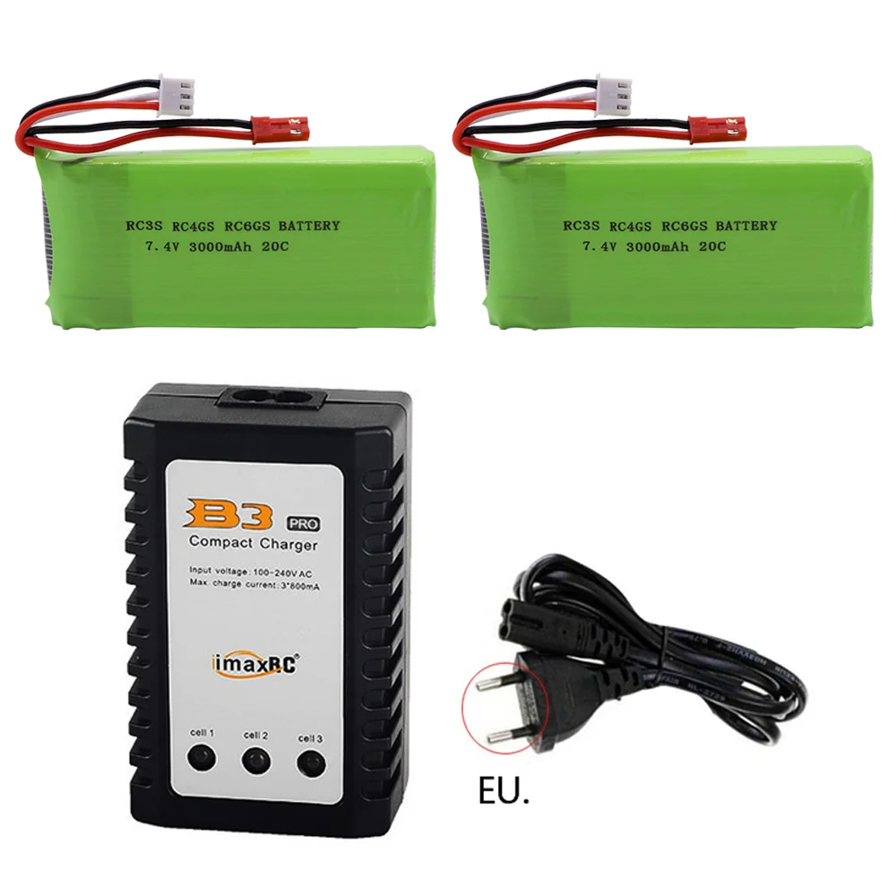 

Battery with B3 charger for RC3S RC4GS RC6GS RC Helicopter Car Boat Airplane toy accessory 2S 7.4V 3000mah lipo battery JST Plug