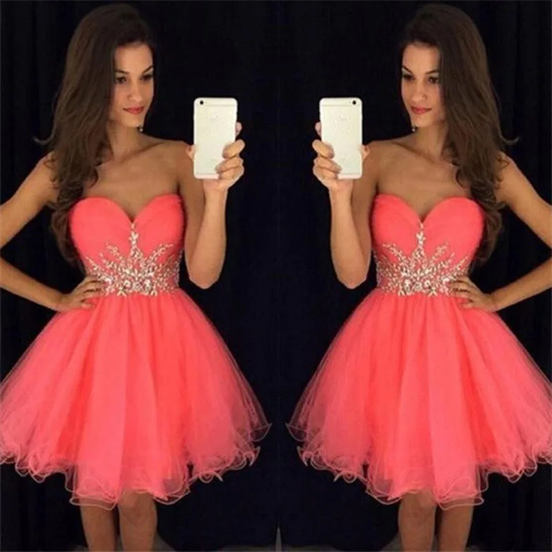 

Short Crystal Beading Homecoming Dresses vestidos de fiesta Mini Sweetheart Tulle Prom Graduation Evening Party Gowns