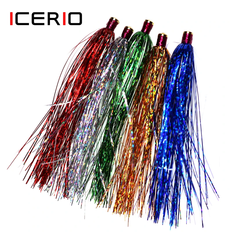 ICERIO 6PCS Brass Slide Tube Streamer Holographic Tinsel Flasher Teaser Trout Fishing Fly Lures Tackle