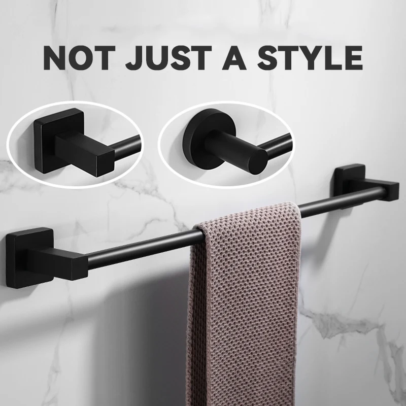 WJNMONE Black Robe Hook Towel Rail Bar Rack Bar Shelf Tissue Paper Holder Bathroom Hardware Set Bathroom Accessories  Zotobon