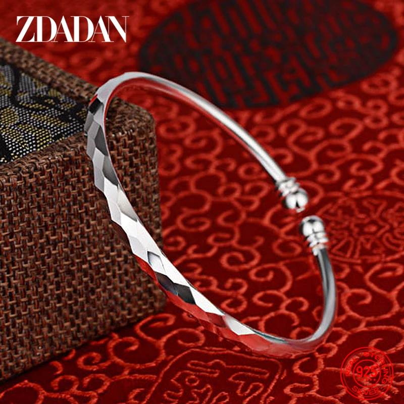 ZDADAN 925 Sterling Silver Open Bracelet Bangle For Women Wedding Charm Jewelry