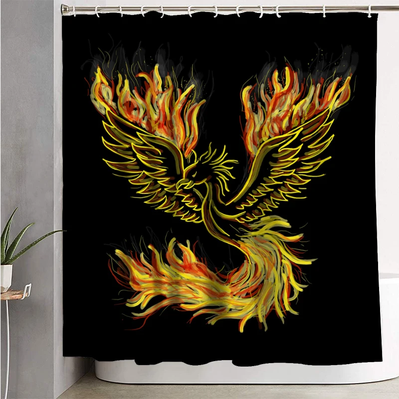 Fantasy Phoenix Burning Rising Mystic Animal Bird Accessories Bathroom Shower Curtains