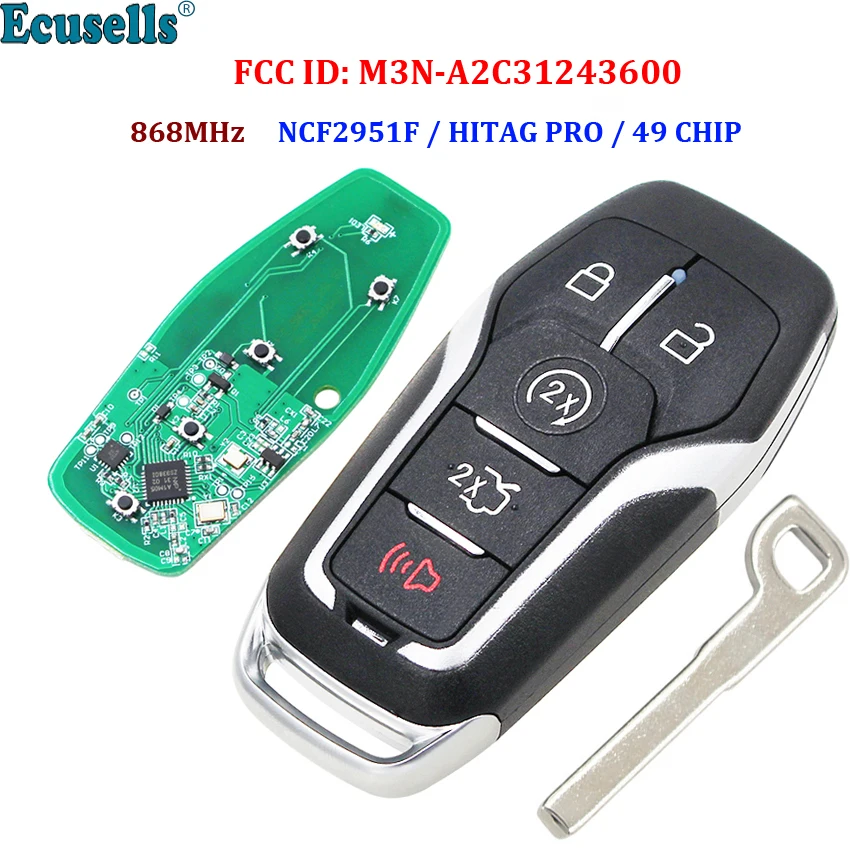 

Ecusells 4+1/5 Button Remote Key fob 868MHz For Ford Mustang Fusion Taurus F-450 F-150 Explorer Edge Mondeo