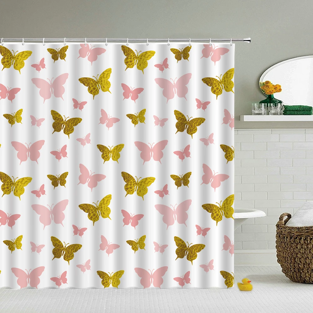 Modern Butterfly Bathroom Curtains Waterproof Shower Curtains 3d Print Bath Decor With Hooks 180*200 Black White Shower Curtain