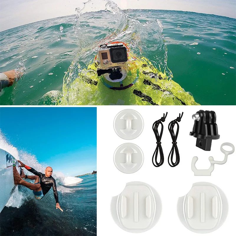 ชุดติดตั้งกระดานโต้คลื่นกระดานโต้คลื่น Mount กล้อง Tethers Straps ปลั๊ก FCS ล็อคยางสำหรับ GoPro SJCAM Yi Dji Osmo Action กล้อง
