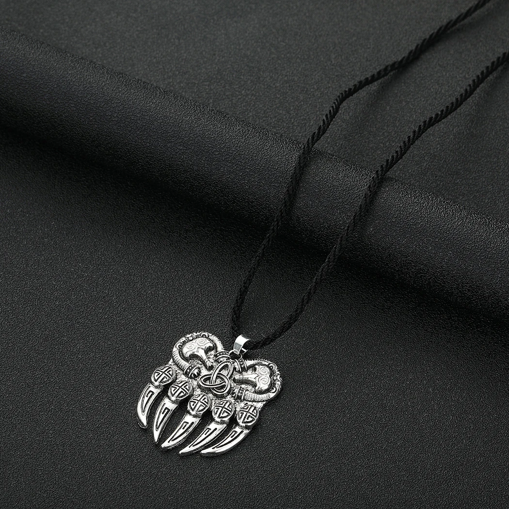 Kinitial Amulet Viking God Symbol Pendant Warding Veles Bear Paw with lucky knot Charm Necklace Geometric Jewelry