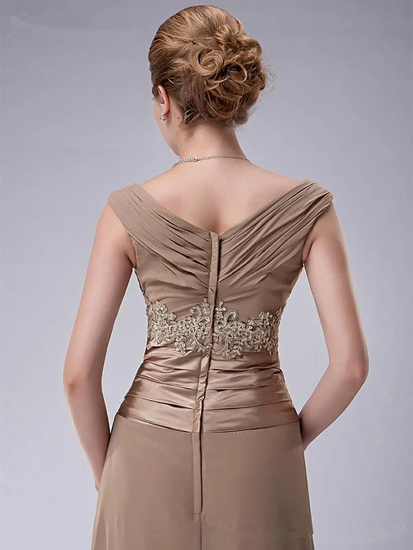 Vintage Khaki Mutter der Braut Kleider V-ausschnitt A-linie Ärmellose Spitze Applique Perlen Formale Hochzeit Abend Prom Kleider