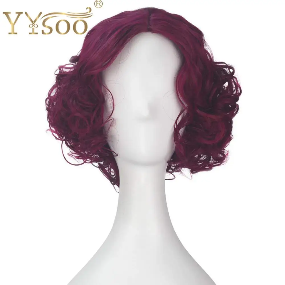 YYsoo The Joker Cosplay Red Wig Short Curly Wine Red Prestyled Clown Wig Curly Bob Clown Halloween Coplay Costume Wigs