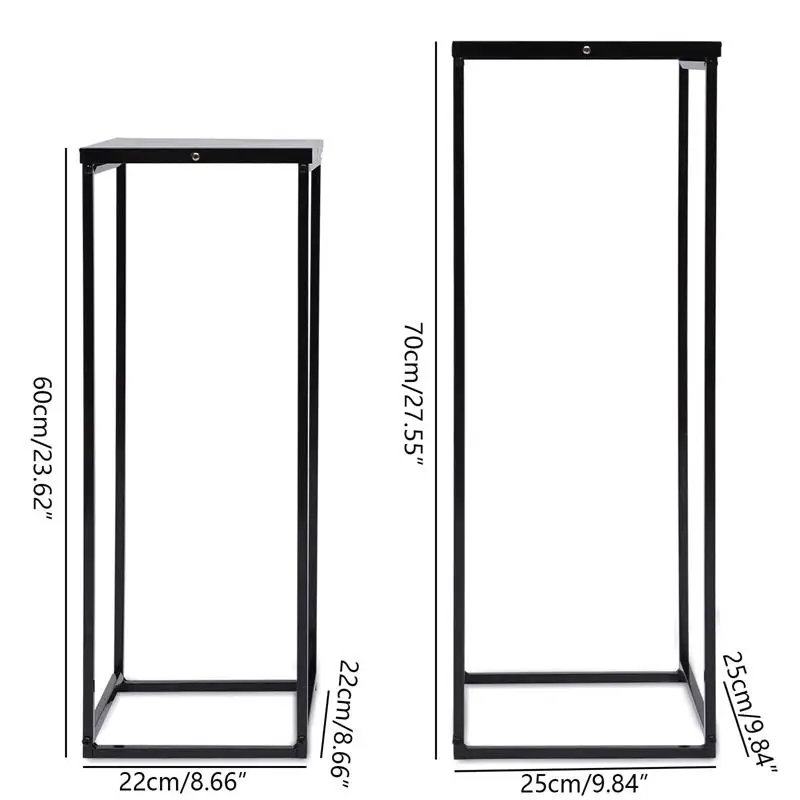 Black Set of 2 Metal Stand Plant Bracket High Square Rack Flower Holder Wedding Living Room Patio Garden Shelf