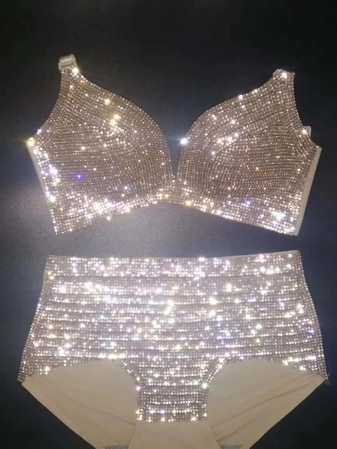 Shining Diamonds Sleeveless Halter Bikini Women Bra Shorts Two-Piece Set Nightclub Performance Costumes Pole Dancing Outfit