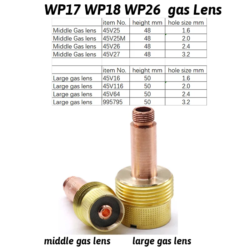 45V series Large Gas Lens Collet Body  for wp17 wp18 wp26  1.6mm 2.0 mm 2.4mm 3.2mm collet body tig welding accessories