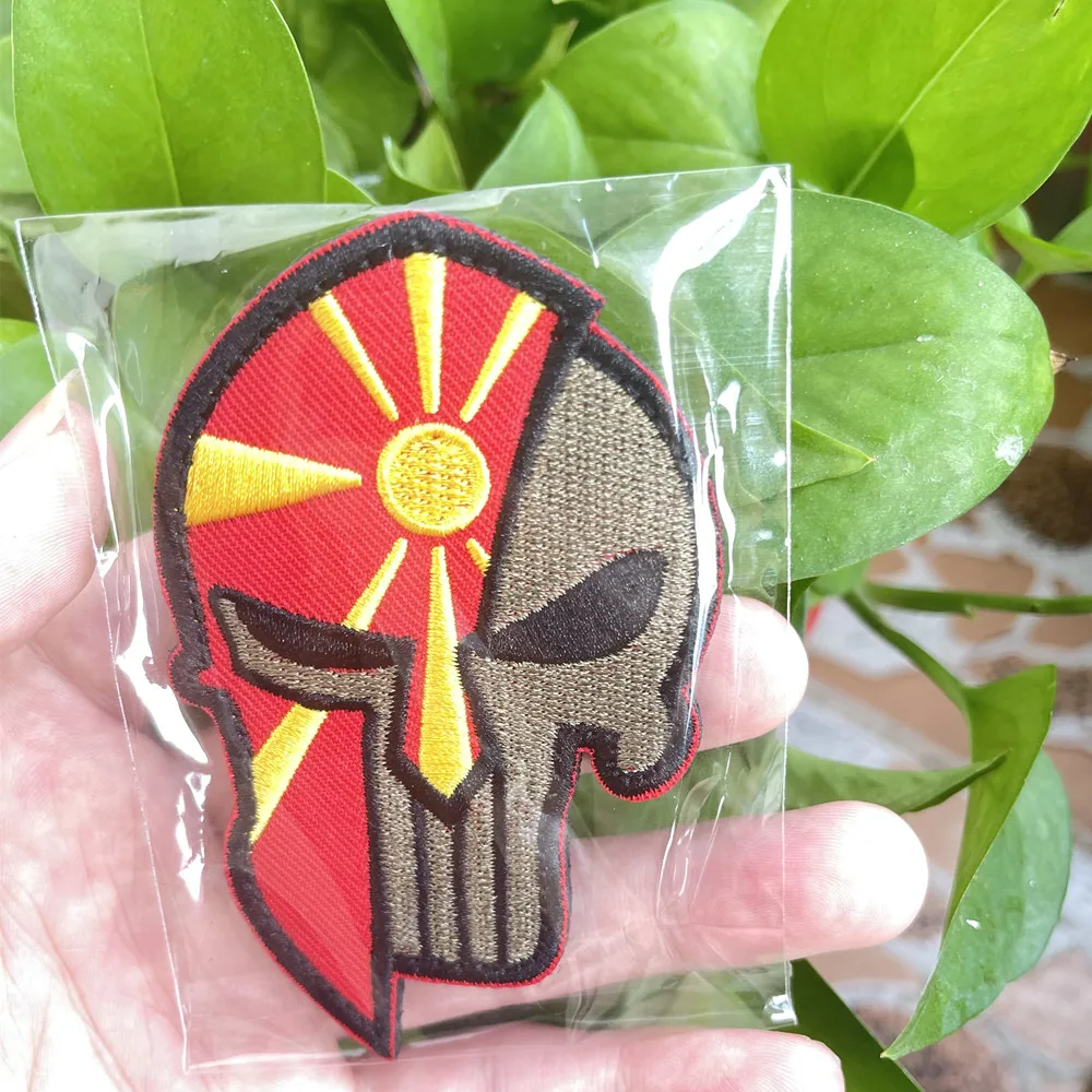 1PC Macedonia Flag Embroidery Patches North Macedonia Infrared IR Stripe stickers Emblem Appliques Embroidered Badge