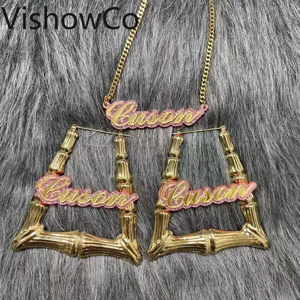 

Hiphop Sexy Bamboo Hoop Earrings Customizable Customize Name Earrings Bamboo Style Custom Hoop Earrings With Statement Words