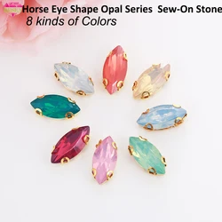 RESEN Horse Eye Forma Cuce Sulle Pietre Con Artiglio D'oro Resina Marquise Opale Rosa/Verde/Pesca/Blu/Bianco Strass Per Abiti FAI DA TE