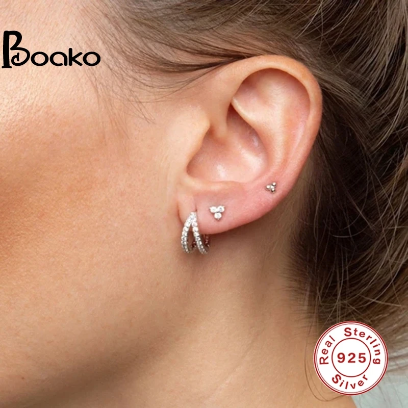 BOAKO-Pendientes de Plata 925 con diamantes turquesa para mujer, joyería colgante de oro, Piercing para la oreja, regalo fino, # Hh