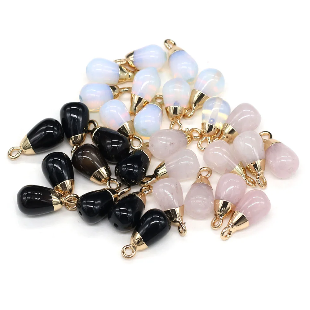 Natural Stone Rose Quartzs Opal Pendants Charms Stone Round Water Drop Shape Pendants DIY for Necklace or Jewelry Making 8x12mm