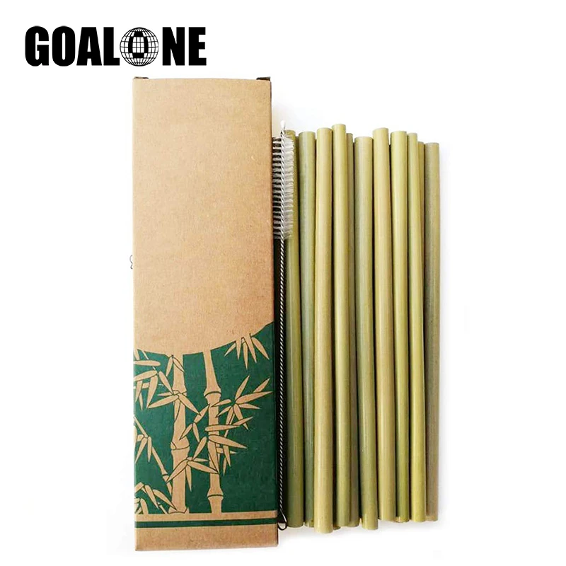 GOALONE 10 Cái/bộ Tre Tự Nhiên Ống Hút Có Thể Tái Sử Dụng Bình Tập Uống Có Ống Hút Với Bàn Chải Cọ Và Ốp Lưng Hữu Cơ Tre Ống Hút Bộ Thanh Công Cụ