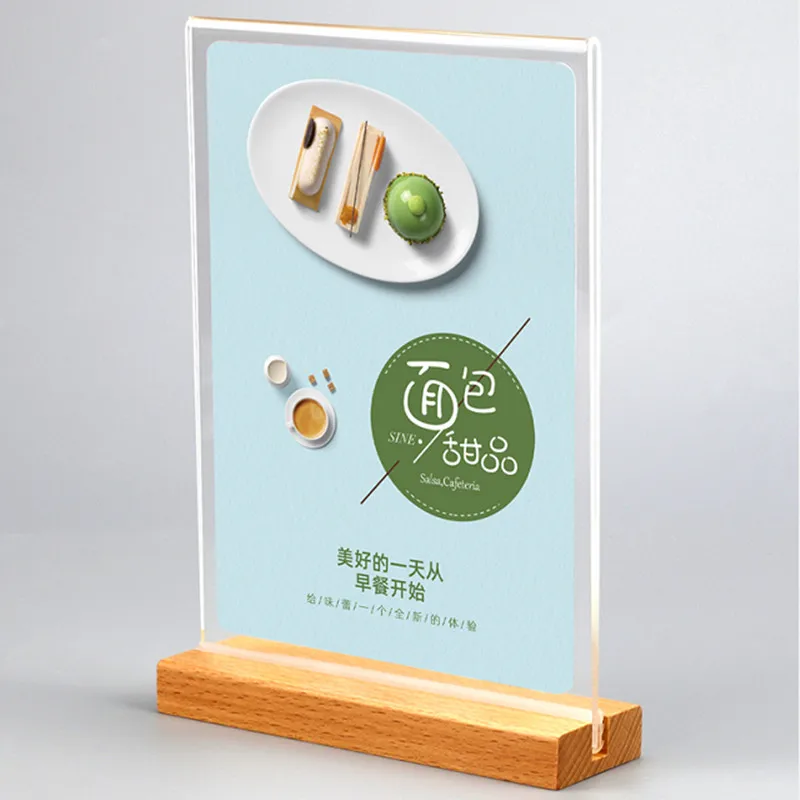 

A5 Acrylic Sign Holder Beech Material T Shape Table Menu Holder Product Price Flyer Display Card Holder Stand