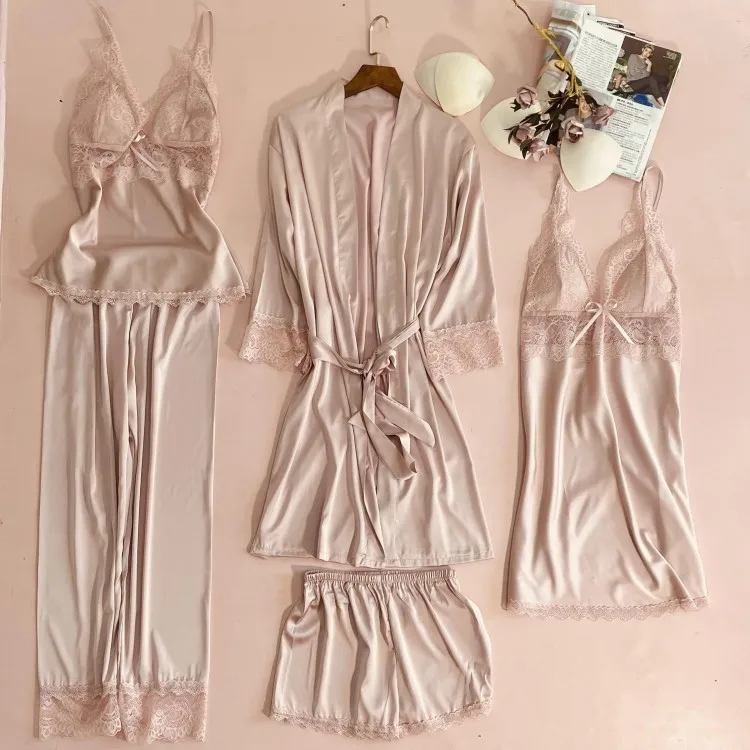 White Women Robe Set Sleepwear Sexy Lady Lace Rayon Summer Nightgown Intimate Lingerie Kimono Bathrobe Gown Nightwear