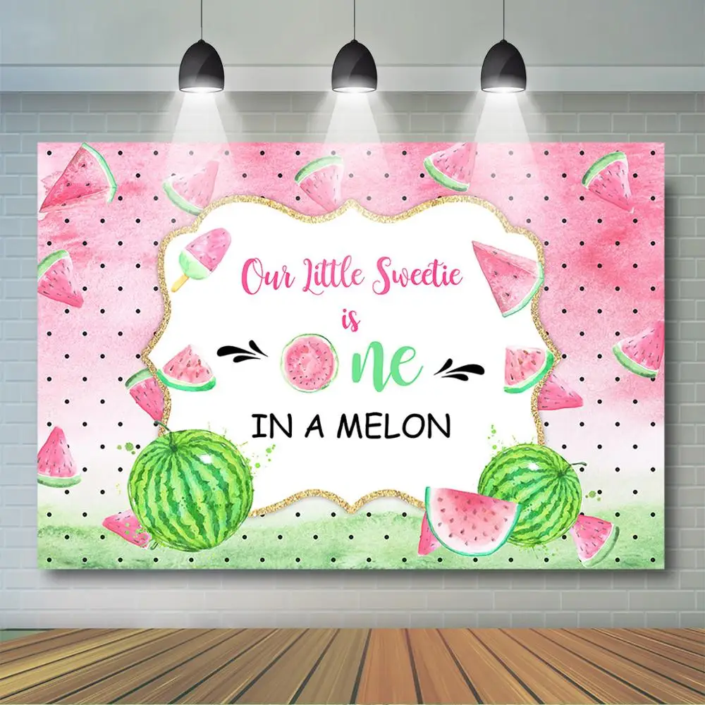 Watermelon Birthday Backdrop One in a Melon 1st Birthday Background Summer Fruit First Birthday Party Banner