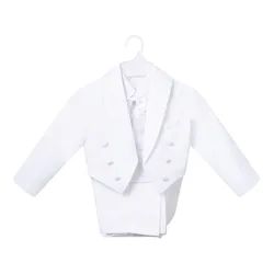 Boy White Bow Tie Christening Suits Baby Full Sleeve Formal Baptism Birthday Clothing Suits Children Ivory Gentlemen Tuxedo 5Pcs