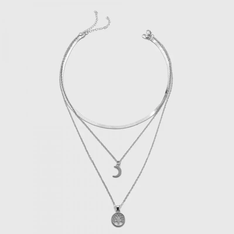 Punk Girl Necklace 2021 Fashion New Necklace Nightclub Exaggerated Geometric Tree Of Life Moon Multilayer Necklace Bohemio Satan image 3