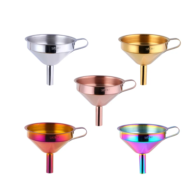 Functional Stainless Steel Gold Funnel Kitchen Oil Liquid Metal Funnel With Detachable Filter/Strainer for Canning Kitchen Tools