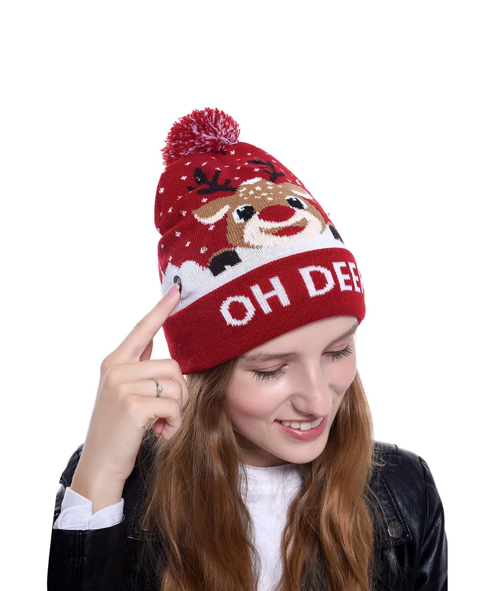 New Style! LED Christmas Hat Beanie Light Up Illuminate Warm Hat 48 Patterns New Year Snowman Sweater Hat Christmas Decorations